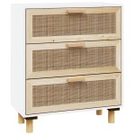 Vidaxl buffet blanc 60x30x70 cm bois de pin massif et rotin naturel