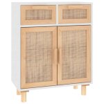 Vidaxl buffet blanc 60x30x75 cm bois de pin massif et rotin naturel