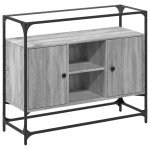 Vidaxl buffet avec dessus en verre sonoma gris bois d'ingnierie