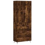 Vidaxl buffet haut chne fum 69, 5x34x180 cm bois d'ingnierie