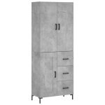Vidaxl buffet haut gris b�ton 69, 5x34x180 cm bois d'ing�nierie