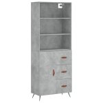 Vidaxl buffet haut gris b�ton 69, 5x34x180 cm bois d'ing�nierie