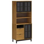 Vidaxl buffet haut et portes en verre flam 80x40x180cm bois massif pin