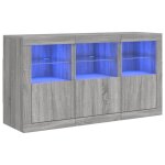 Vidaxl buffet avec lumires led sonoma gris 123x37x67 cm