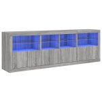 Vidaxl buffet avec lumires led sonoma gris 202x37x67 cm