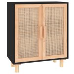 Vidaxl buffet noir 60x30x70 cm bois de pin massif et rotin naturel