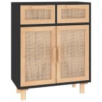 Vidaxl buffet noir 60x30x75 cm bois de pin massif et rotin naturel