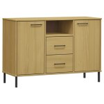 Vidaxl buffet avec pieds en m�tal marron 113x40x77 cm bois massif oslo