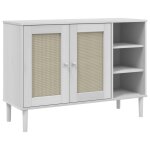 Vidaxl buffet senja aspect rotin blanc 112x40x80cm bois massif de pin