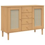 Vidaxl buffet senja aspect rotin marron 112x40x80cm bois massif de pin
