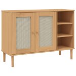 Vidaxl buffet senja aspect rotin marron 112x40x80cm bois massif de pin