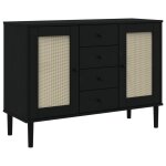 Vidaxl buffet senja aspect rotin noir 112x40x80cm bois massif de pin