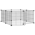 Vidaxl cage pour animaux de compagnie � 8 panneaux avec porte, noire, 70 x 70 x 35 cm, acier