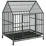 Vidaxl cage pour chien avec roues noir gris acier galvanis�