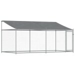 Vidaxl cage pour chien avec toit et porte gris 4x2x2 m acier galvanis�