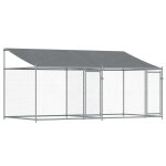 Vidaxl cage pour chien avec toit et portes gris 4x2x2m acier galvanis�