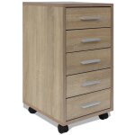 Vidaxl caisson � tiroir de bureau avec roulettes 5 tiroirs ch�ne