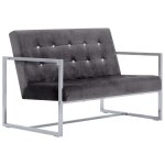 Vidaxl canap� � 2 places avec accoudoirs gris fonc� chrome et velours