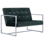 Vidaxl canap 2 places avec accoudoirs vert fonc chrome et velours
