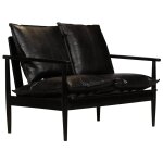 Vidaxl canapé à 2 places cuir véritable avec bois d'acacia noir Vidaxl canapé à 2 places cuir véritable avec bois d'acacia noir