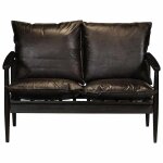 Vidaxl canap  2 places cuir vritable avec bois d'acacia noir