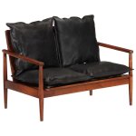 Vidaxl canap� 2 places noir cuir v�ritable et bois d'acacia solide