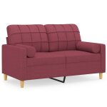 Vidaxl canap 2 places avec oreillers bordeaux 120 cm tissu