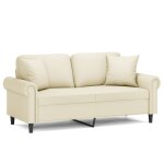 Vidaxl canap 2 places avec oreillers crme 140 cm similicuir