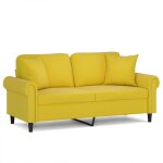 Vidaxl canap� 2 places avec oreillers d�coratifs jaune 140 cm velours