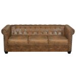Vidaxl sofa chesterfield 3 places en simili cuir marron