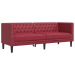 Vidaxl canap  3 places chesterfield rouge bordeaux similicuir