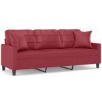 Vidaxl canap 3 places avec oreillers bordeaux 180 cm similicuir