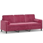 Vidaxl canap� 3 places avec oreillers bordeaux 180 cm velours