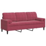 Vidaxl canap� 3 places avec oreillers bordeaux 180 cm velours