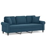 Vidaxl canap� 3 places avec oreillers d�coratifs bleu 180 cm velours