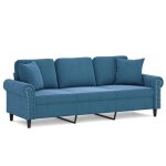 Vidaxl canapé 3 places avec oreillers décoratifs bleu 180 cm velours Vidaxl canapé 3 places avec oreillers décoratifs bleu 180 cm velours