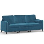 Vidaxl canapé 3 places avec oreillers décoratifs bleu 180 cm velours Vidaxl canapé 3 places avec oreillers décoratifs bleu 180 cm velours