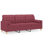 Vidaxl canap 3 places avec oreillers dcoratifs bordeaux 180 cm tissu