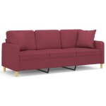Vidaxl canap� 3 places avec oreillers d�coratifs bordeaux 180 cm tissu