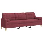 Vidaxl canap 3 places avec oreillers dcoratifs bordeaux 210 cm tissu