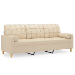 Vidaxl canap� 3 places avec oreillers d�coratifs cr�me 180 cm tissu