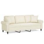 Vidaxl canap� 3 places avec oreillers d�coratifs cr�me 180 cm velours