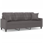 Vidaxl canap 3 places avec oreillers dcoratifs gris 180cm similicuir