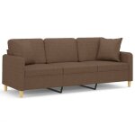 Vidaxl canap 3 places avec oreillers dcoratifs marron 180 cm tissu