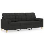 Vidaxl canap 3 places avec oreillers dcoratifs noir 180 cm tissu