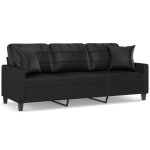 Vidaxl canap 3 places avec oreillers dcoratifs noir 180cm similicuir