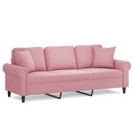 Vidaxl canap� 3 places avec oreillers d�coratifs rose 180 cm velours