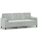 Vidaxl canapé 3 places avec oreillers gris clair 180 cm velours Vidaxl canapé 3 places avec oreillers gris clair 180 cm velours