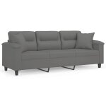 Vidaxl canap� 3 places avec oreillers gris fonc� 180 cm