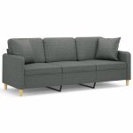 Vidaxl canap� 3 places avec oreillers gris fonc� 180 cm tissu